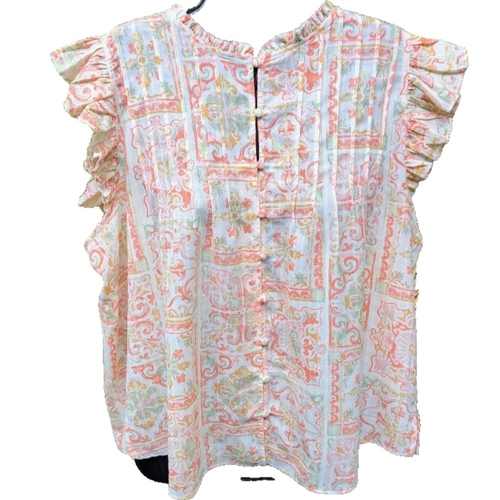 Rose + Olive Womens Top L Floral Relaxed Fit Colorful Flowy Cottagecore Peasant